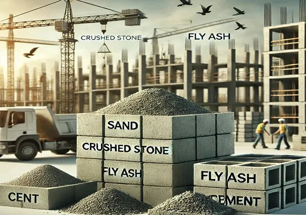 Hvilke materialer er betongstein laget av?